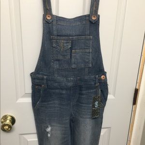 Distressed Denim Skinny Overalls size 3